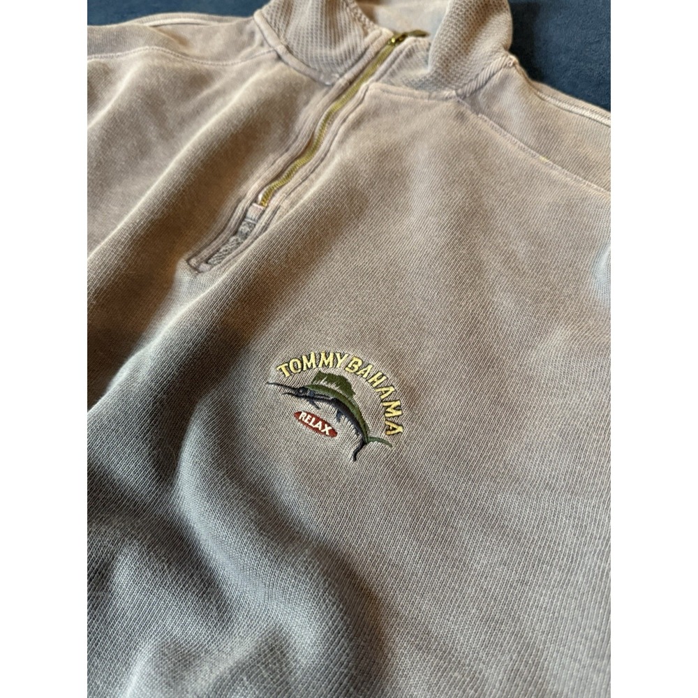 Tommy Bahama 1/4 Zip Embroidered Pullover Sweater Thermalweave Blue Mens L - Picture 3 of 9